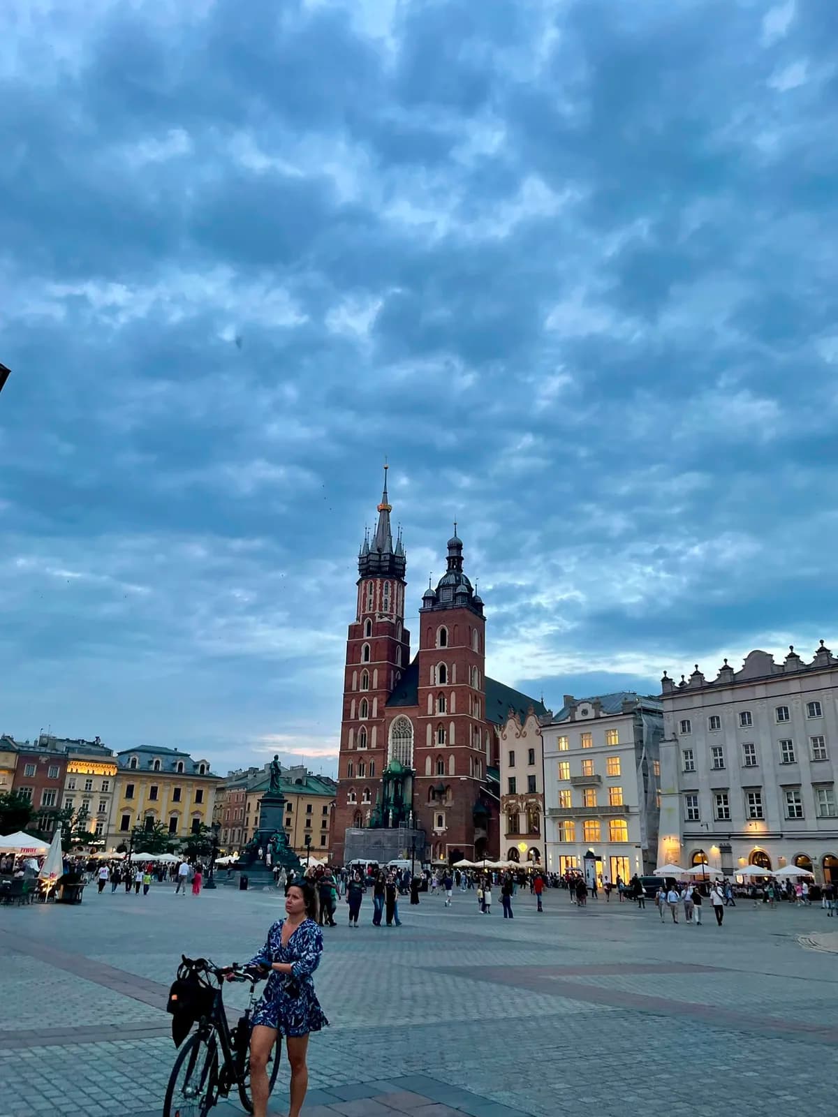 The Main Square and St Mary's Basilica under a cloudy sky, Kraków