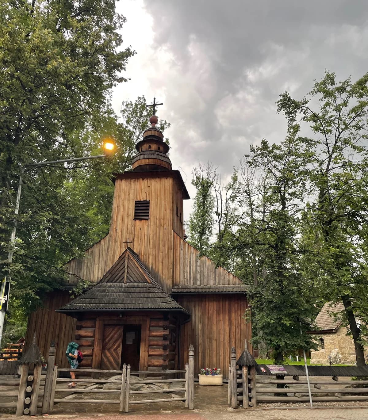 A traditional wooden church on the road between Kraków and Zakopane