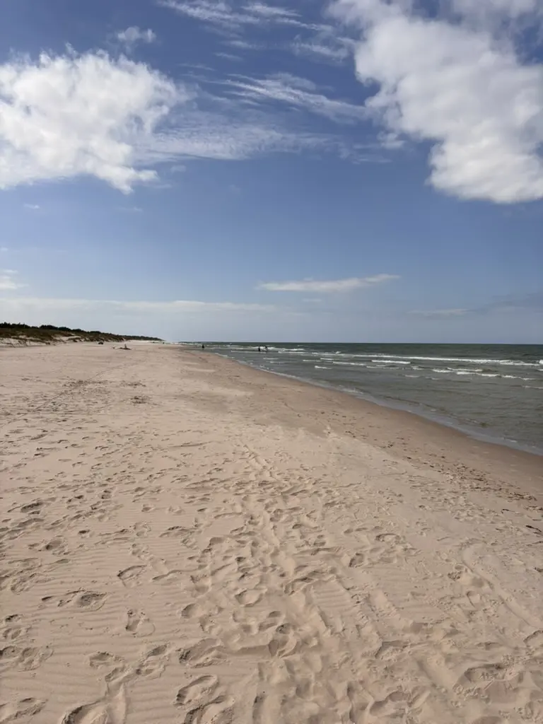 La plage de la mer Baltique en direction des dunes mouvantes