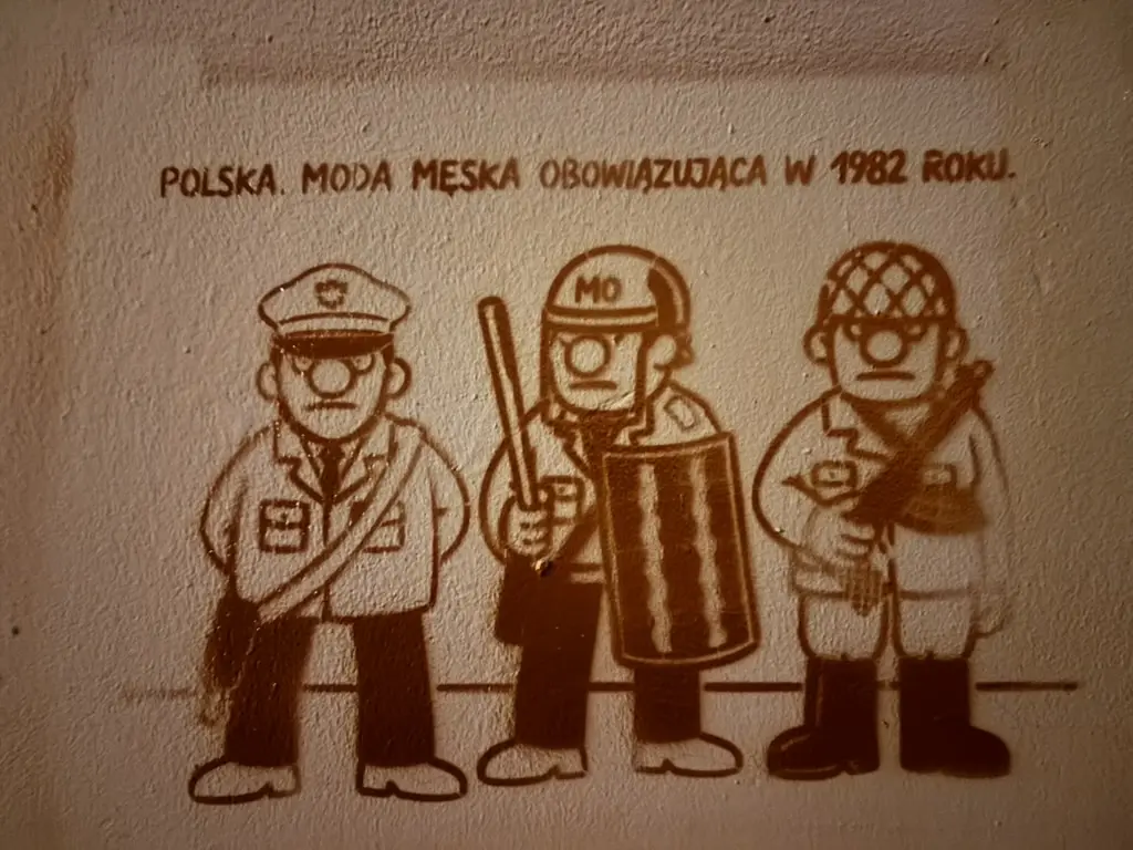 Fresque humoristique sur la mode masculine polonaise de 1982, Restauracja Konspira